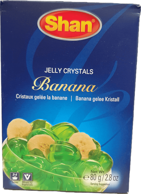 A packet of Jelly Crystals Banana from Shan of 80g