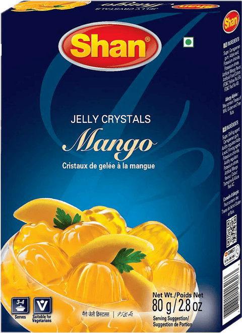 A packet of Jelly Crystals Mango from Shan of 80g