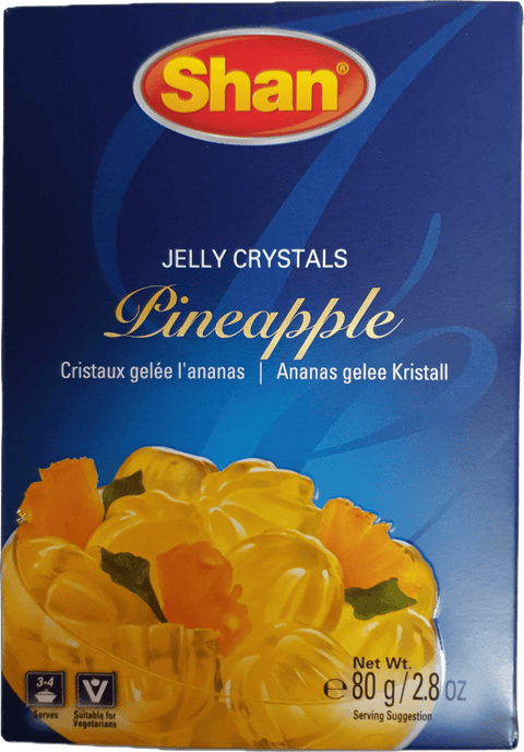 A packet of Jelly Crystals Pineapple from Shan of 80g