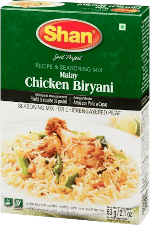 A packet of Malay Chicken Biryani Masala from Shan of 60g