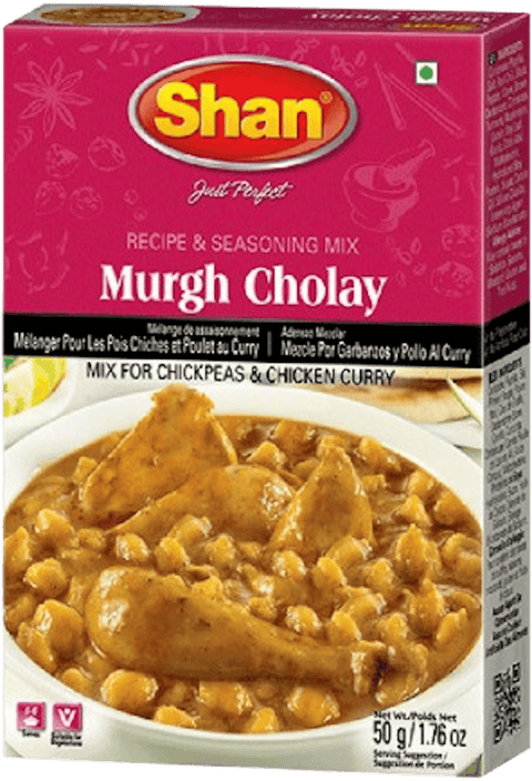 A packet of Murgh Cholay Masala from Shan of 50g