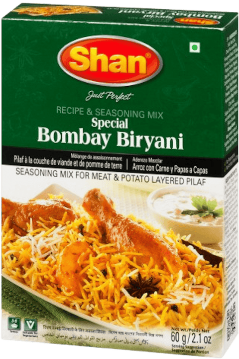 A packet of Special Bombay Biryani Masala from Shan of 60g