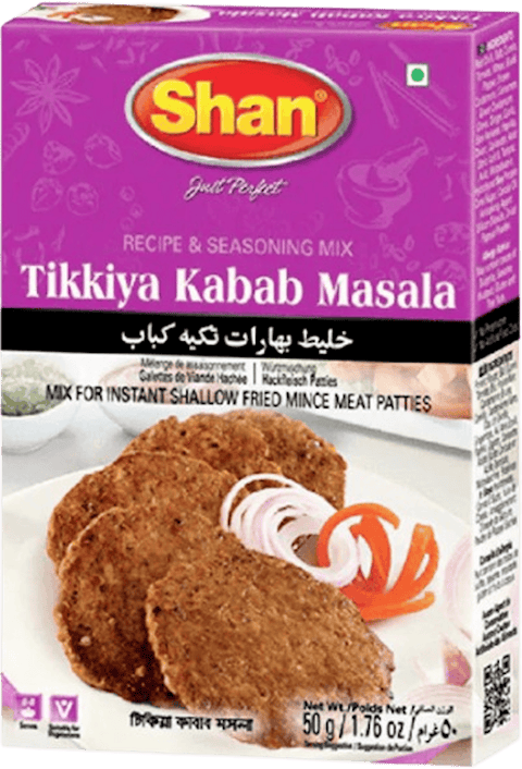 A packet of Tikkiya Kabab Masala from Shan of 50g