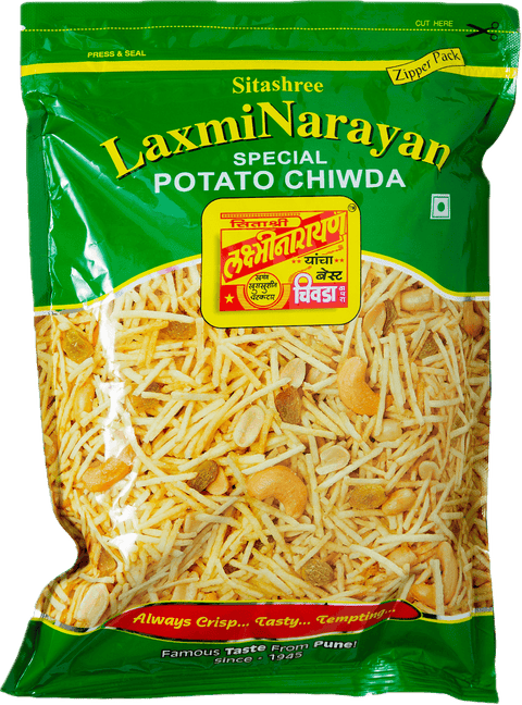 A packet of Special Potato Chiwda from Sitashree Laxmi Narayan of 400g