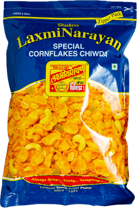 A packet of Special Cornflakes Chiwda from Sitashree Laxmi Narayan of 400g