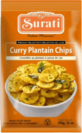 A packet of Curry Plantain Chips from Surati of 341g