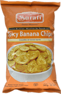 A packet of Spicy Banana Chips from Surati of 341g