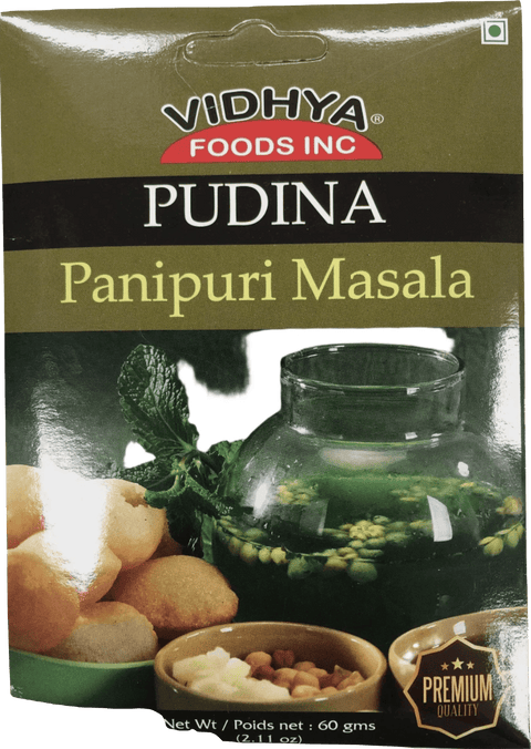 A packet of Pudina Pani Puri Masala from Vidhya of 60g