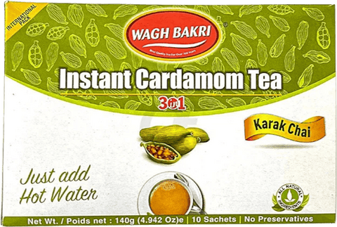 A packet of Instant Cardamom Tea from Wagh Bakri of 140g