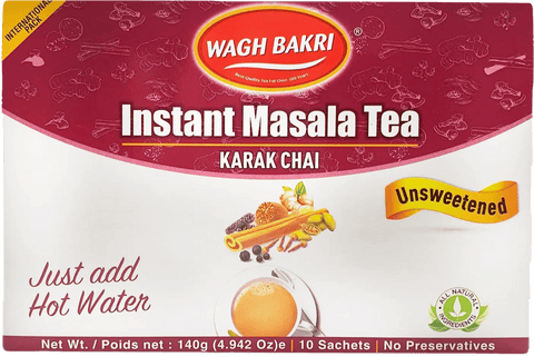 A packet of Instant Masala Unsweetened Tea from Wagh Bakri of 140g